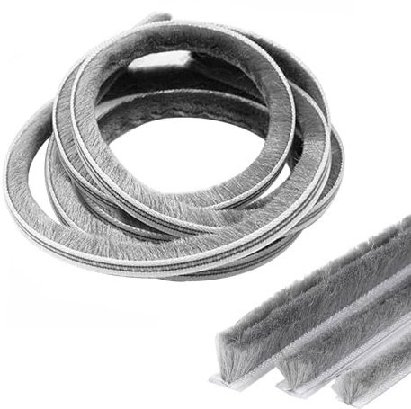 Joint à brosse de 10 m, pour brosse de porte, fenêtre - Coupe-vent et anti-poussière - bande d'étanchéité pour fenêtres portes volets roulants (Gris - 5 x 8 mm - 10 m)