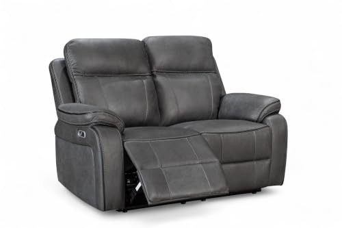 Lovesofas Grey Faux Leather Electric Recliner Sofa – 2 Seater Reclining Design with Position Lock, Electric Seating for Living Room, Cinema Room & Gaming, Grey Two Seater