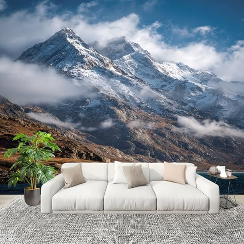 Fototapete 3D Effekt 400x280 cm Schneebedeckte Berge Und Ein Wolkenmeer Tapete Vlies Geruchlos Atmungsaktiv Wandtattoo Blau HD Wanddeko Wandtapete Wandbild Nahtloses Spleißen Panoramatapete