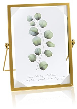 MDPUTY Bilderrahmen aus Glas, 15 x 20 cm Glas-Metall-Fotorahmen Glasrahmen für Gpresste Blumen Kunstwerke Bilderhalter für Zuhause und Büro Pflanzenmuster Trockenblumen