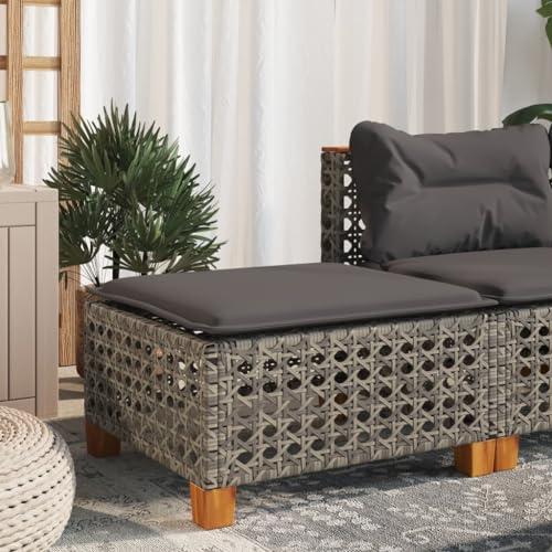Frdhee Tabouret d'extérieur, tabouret de terrasse, repose-pieds, tabouret de bar, tabouret de jardin, avec coussin, gris, 63,5 x 56 x 32 cm, en polyrotin, pour camping, balcon, salon, robuste