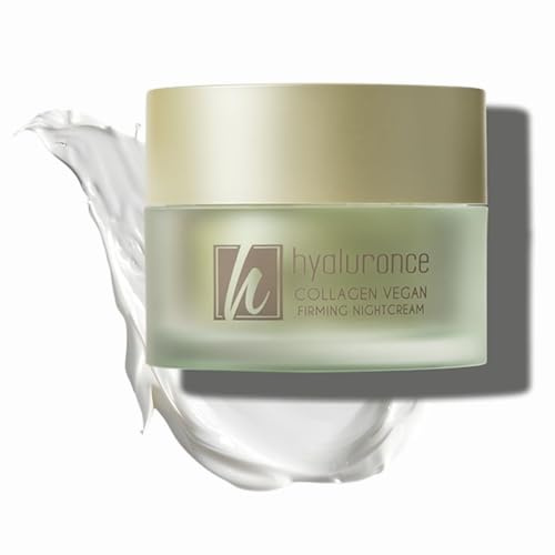 hyaluronce Vegan Collagen Nightcream – Regenerierende Nachtcreme für Gesicht & Hals, intensive Feuchtigkeit & glattere Haut, mit veganen Collagen-Aminosäuren und Peptiden, für sensible & reife Haut