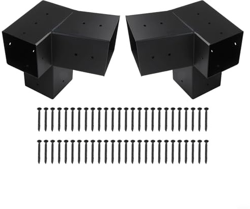 Minhe Staffa per pergola da tetto inclinata nera per pali in legno 4x4, montaggio a parete, kit in acciaio unidirezionale a 3 vie, set di hardware per gazebo esterno (sinistra 15°+destra 15°)