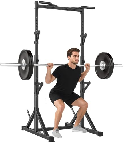 SPORTNOW Power Tower, Rack Palestra, Doppio Supporto Bilanciere | Pull Up Bar e Portadischi, Rack Bilanciere Multifunzione, Altezza Regolabile, Allenamento Palestra Casa, Max 200 KG