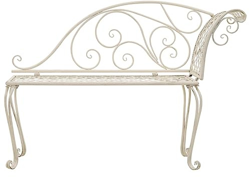 HGBNMER Metall Gartenliege 128 cm ergonomische Chaiselongue Antik Weiß wetterfest langlebig bis 110 kg