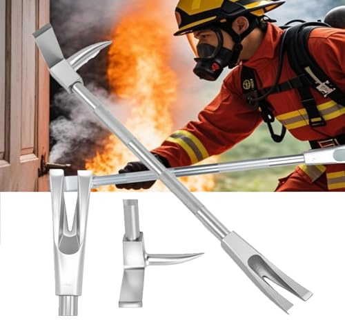 Halligan Tool for Firefighter Forcible Entry, 30-Inch Crowbar with Axe Head Spike Fork, Emergency Rescue & Demolition