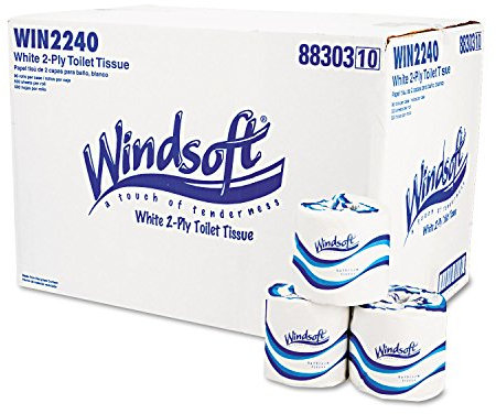 Windsoft 2240 Single Roll Two Ply Premium Bath Tissue, 500 Sheets Per Roll (Case of 96 Rolls)