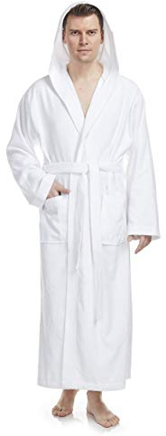 Arus Peignoir de Bain homme, à capuche, extra-Long, en éponge, doux et léger,100% Coton, blanc, taille homme: XXL Long, taille unisexe: XXL-3XL Long