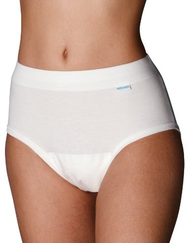 MEDISET made by modellia Inkontinez-Slip für Damen bei leichter - mittlerer Inkontinenz mit eingearbeiteter Saugeinlage ca. 250ml und spezial Beschichtung, Gr. 46/48, weiss