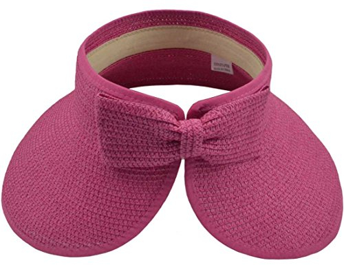 Sombreros de playa para mujer, plegables, de paja con ala ancha y cola de caballo para protección UV y viajes de verano, SM01, Rosa, Talla única