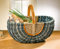 Dekoleidenschaft großer Einkaufskorb aus Rattan geflochten, blau/natur, Flechtkorb, Autokorb, Tragekorb, Rattankorb, Picknickkorb