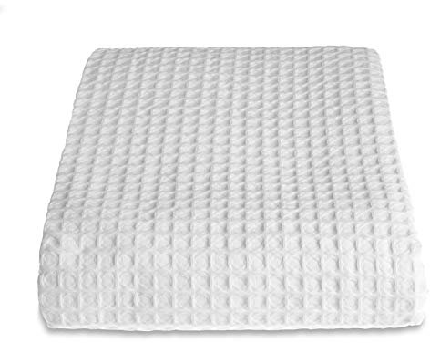 Allure Waffle Throw Blanket, 100% Cotton Luxury Double Bedspread, 175 x 225cm (White)