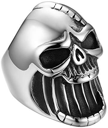 Flongo Herrenring Männer Ring Daumenring Flaschenöffner, Edelstahl Ring Bandring Siegelring Biker Silber Schädel Totenkopf Punk Rock Herren-Accessoires Größe 71