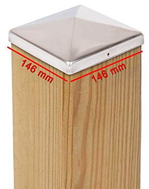 6x Cappuccio per Palo in Acciaio Inox a Piramide 146x146 mm – Antiruggine – Per Pali in Legno 145x145 mm – Copripalo con Fori per Viti – Protezione da Agenti Atmosferici