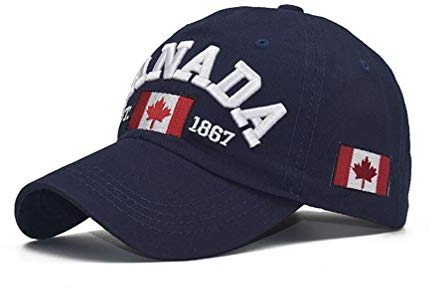 XibeiTrade Unisex-Baseballkappe mit Kanada-Flagge, Baumwolle, Ahornblatt, bestickt, für Herren und Damen, verstellbar, Blau, M