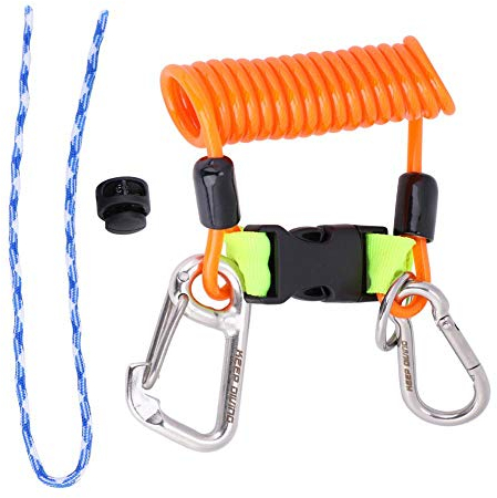 Keenso Tauchen Spiralkabel, Tauchen Federspule Klettern Lanyard Sicherheit Notfall Spiralkabel mit Schnellverschluss (Orange)