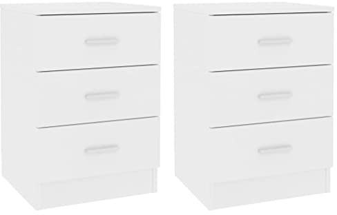 vidaXL 2X Nachtschrank 3 Schubladen Nachttisch Nachtkonsole Nachtschränckchen Nachtkommode Couchtisch Schlafzimmer Weiß 38x35x56cm Holzwerkstoff