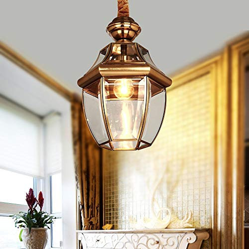 Pointhx Antique Brass Pendant Light Fixture Chandelier E27 Vintage Copper Antique Ceiling Lantern LED Glass Living Romm Hanging Lamp Bar Corridor Garden Balcony Lighting Fitting
