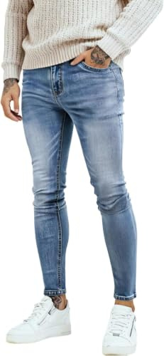 GINGTTO Mens Jeans Skinny Stretch Tapered Leg Denim Trousers | Super Stretchy,Tapered Leg,Suitable for Leisure,Work,Dates