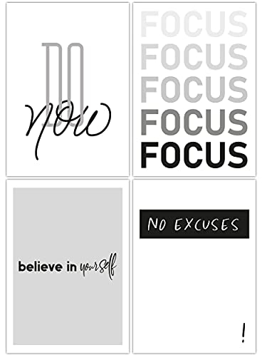 TOBJA® Hochwertiges Poster Set Motivation - Exclusive Premium Bilder mit Sprüchen | 4X DIN A4 Kunstdruck Bilderwand ohne Rahmen | Moderne Wandbilder Dekoration in schwarz weiß (Inspiration)