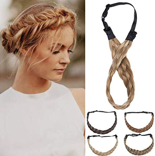Hair Extensions Haarband geflochtene Braids Haar Haarverlängerung verstellbare Stirnband elastische Stretch Haarteil Kopfband Groß 3.8cm Hell aschbraune Mischung Bleach Blonde