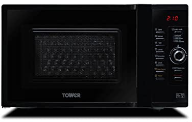Tower KOC9C0TBKT Doppelwellen-Kombi-Backofen mit Mikrowelle/Grill/Umluft Backofen-Funktionen, selbstreinigend, 900 W, 28 Liter, Schwarz