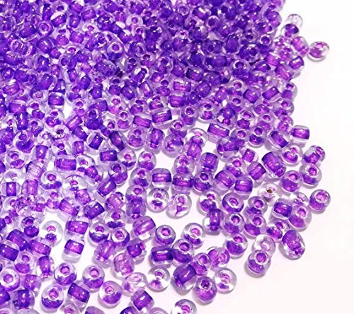 1100 Stück Glas Rocailles Perlen 4mm, 6/0, Pony Perlen, Klar Mini Rund Perlen, Seed Beads (Lila Innen Farbe)