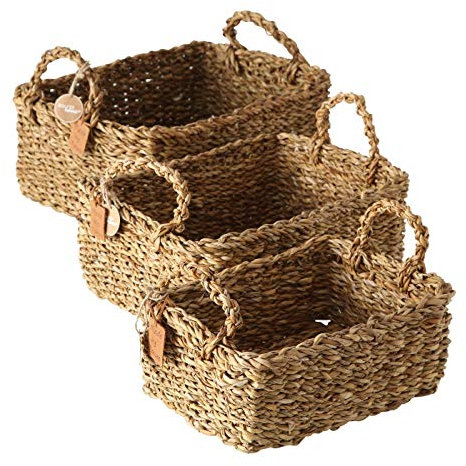 3 Körbe Aufbewahrungskörbe Korb Aufbewahrungskorb Dekokorb eckig braun Seegras