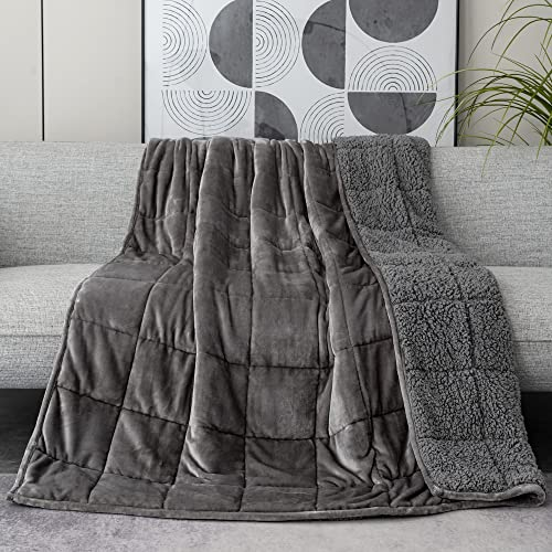 Kaisa Gewichtsdecke 6,8 kg für Erwachsene, Sherpa-Fleece, schwere Decken, Doppelgröße, flauschige warme Gewichtsdecken für den Winter, Flanell-Sofa-Bettwäsche, Überwurfdecke, 121 x 183 cm, Grau