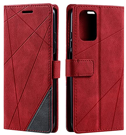SONWO Premium Leder PU Handyhülle Flip Case Wallet Silikon Bumper Schutzhülle Klapphülle für Xiaomi Redmi Note 10 4G / Redmi Note 10 S, Rot