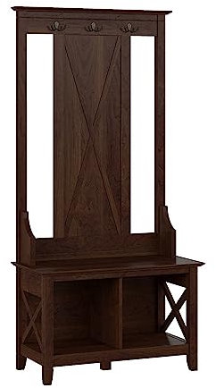 Bush Furniture Key West Hall Tree with Shoe Storage Bench in Bing Cherry