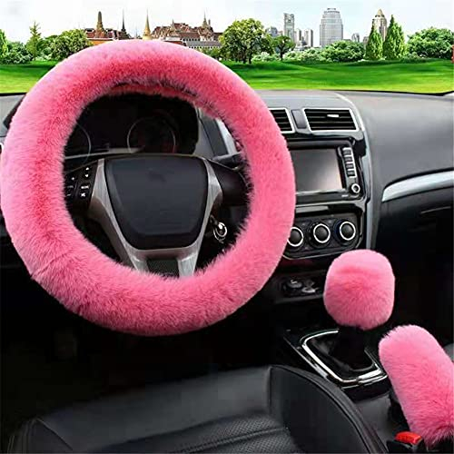 Lenkradabdeckung Winter, Asudaro Lenkradabdeckung 3Pack Universal Lenkradhülle Plüsch Winter Lenkradbezug Wolle Soft Auto Schaltknäuf Abdeckung Handbremse Abdeckung für Damen & Mädchen,Pink Rot