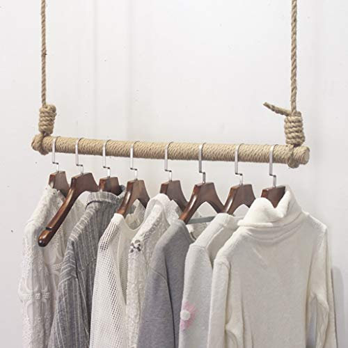 FKKPRVAX Holz Kleiderstange Wandhalterung Kleiderbügel mit Seil Wanddekor 60/80/100/120cm Kleiderständer (Size : 60cm)