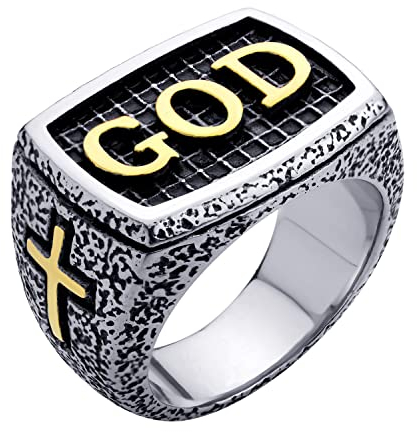 555Jewelry Siegelring aus Edelstahl im Vintage-Stil, gehämmerter Kreuz, Gott, Metall, nicht bekannt