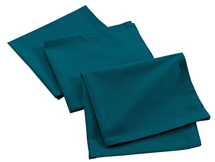 Douceur d'Intérieur, 3 Serviettes de Table (40 x 40 Cm) Mistral Bleu Canard, Coton Recyclé
