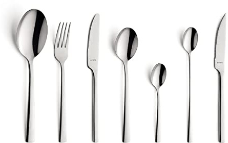 Amefa Manille Cutlery Set for 6 People, 42 Pieces - Silver | High Gloss 18/0 Polished Stainless Steel Knives, Steak Knives, Forks, Spoons, Serving Spoons and Teaspoons, Dishwasher Safe