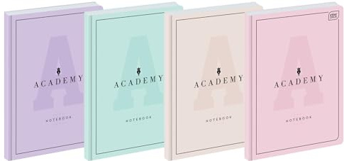 Interdruk A5 Notizbuch, kariert, Hardcover, 192 Seiten, 90 g/m², hochwertiges superglattes Papier, abgerundete Ecken, Academy Pastel
