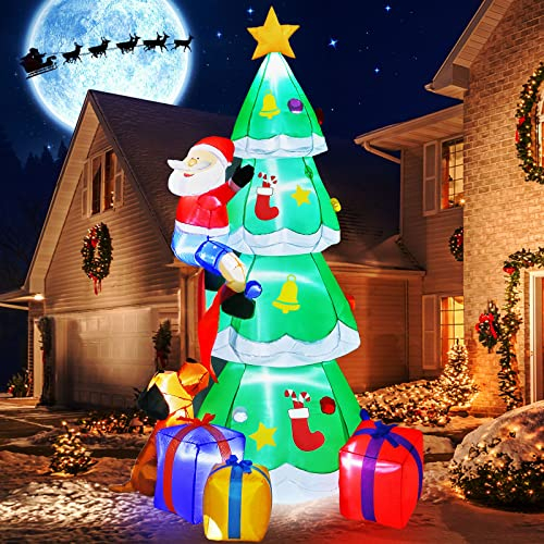 Litake 230CM Decoration de Noël Exterieur Arbre de Noel Gonflable Vieil Homme et Chiens avec Lumières LED, 7.5FT Jardin Patio Gazon Décoration de Noël Extérieur