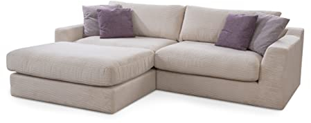 CAVADORE Ecksofa Fiona / Mega L-Sofa in Cord mit tiefen Sitzflächen und weicher Polsterung / Cordsofa / 277 x 90 x 199 / Cordstoff Creme