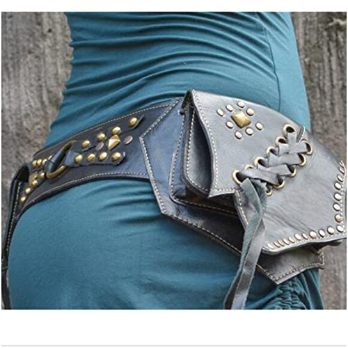 Mittelalter Gürteltasche - Verstellbare Vintage Leder Hüfttaschen - mit Nieten und Druckknopf, stark stabil, für Männer Frauen Outdoor Radfahren Reisen (schwarz)