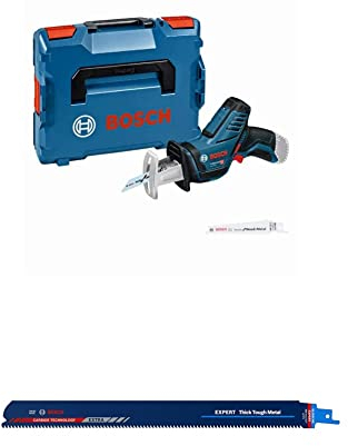 Bosch Professional Akku Säbelsäge GSA 12V-14 (ohne Akkus & Ladegerät, in L-BOXX 102) + 1x Expert ‘Thick Tough Metal’ S 1155 CHC Säbelsägeblatt (für Zäher Stahl, Gusseisen, Länge 225 mm, Zubehör)