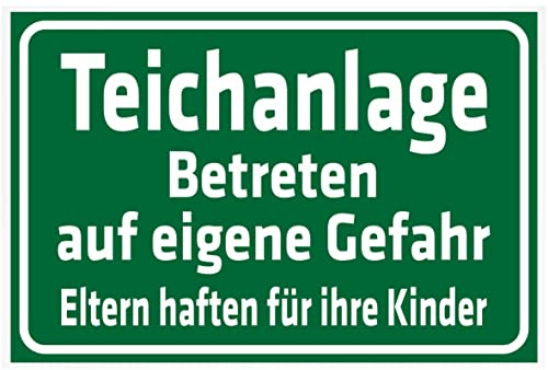 INDIGOS UG - Aluverbundplatte Schilder 3mm - Sicherheit - Teichanlage - Betreten auf eigene Gefahr - 200x150 mm - Hotel, Firma, Schutz, KITA, Arzt, Praxis, Wohnung
