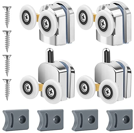 4 Pcs rodamientos de mampara corredera de ducha doble,23 mm Ruedas de Mamparas de Baño Ruedas para Puertas de Cabinas de Ducha Rodillos de Recambio para Las Puertas