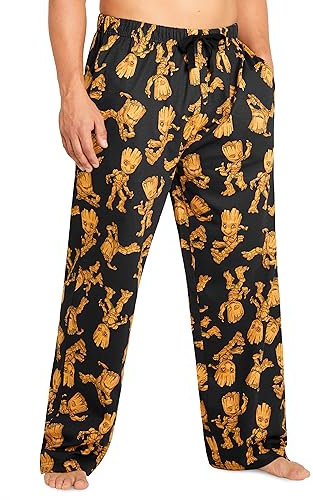 Marvel Avengers Schlafanzughose Herren lang, bequeme Pyjama Hosen - Geschenke für Männer & Teenager (Schwarz/Braun Groot, XL)
