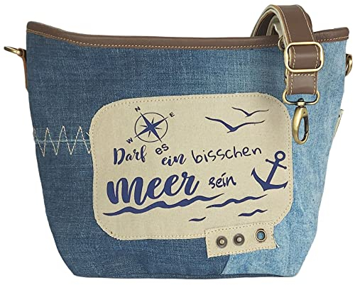 Sunsa Damen Tasche Umhängetasche. kleine Canvas Bag mit Recycelte Jeans und Leder. Maritim Design Schultertasche für Meerliebhaber. Nachhaltig Damentasche