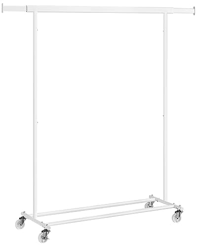 SONGMICS Kleiderständer auf Rollen, Schwerlast-Garderobenständer, ausziehbare Kleiderstange, bis 100 kg belastbar, einfache Montage, transportabel, weiß HSR013W01