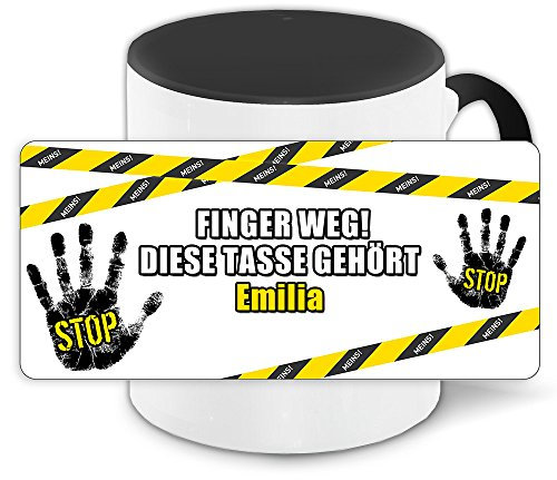 Büro-Tasse mit Namen Emilia und schönem Motiv Finger weg, diese Tasse gehört .., Farbe: schwarz