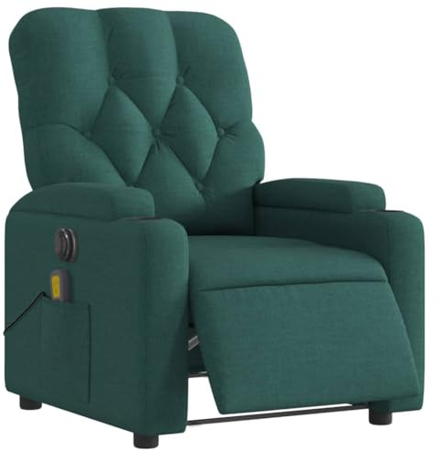 vidaXL Massagesessel, Sessel Elektrisch, Relaxsessel mit Liegefunktion Vibrationsfunktion, Fernsehsessel Liegesessel für Wohnzimmer, Dunkelgrün Stoff