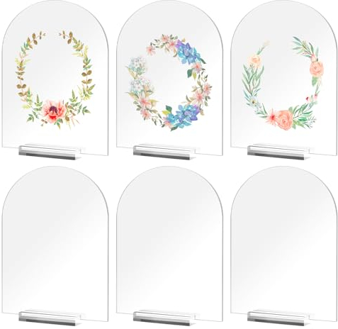 DRERIO Lot de 6 Cartons de Placement Panneaux en Acrylique Transparent avec 6 Support Cartes pour Noms d'invités, numéros de Table pour décoration de fête de Mariage, événement