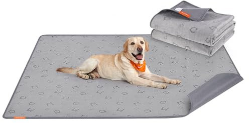 Feandrea Hundedecke, 2er Set, Wiederverwendbare Hundematte, 183 x 183 cm, XXL, wasserdicht, auslaufsicher, rutschfest, saugfähig für Hunde, Katzen, Kaninchen, Taubengrau PTD005G01